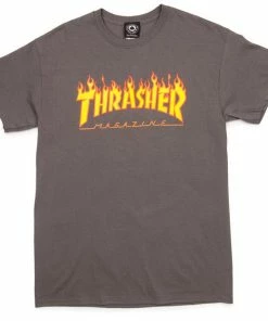 Top 10 ???? Thrasher Flame Logo T-Shirt Charcoal Gray 110102 ????